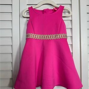 Lilly Pulitzer Addyson Dress Pink Sleeveless Gold Embellished Waist Sz XS (2/3)